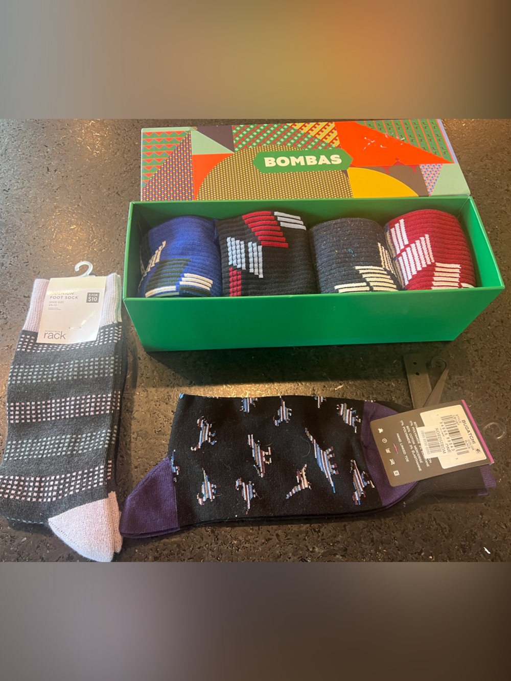 Bombas Men’s Crew Sock Gift Box Set - Black, Navy, Red, Purple, Gray